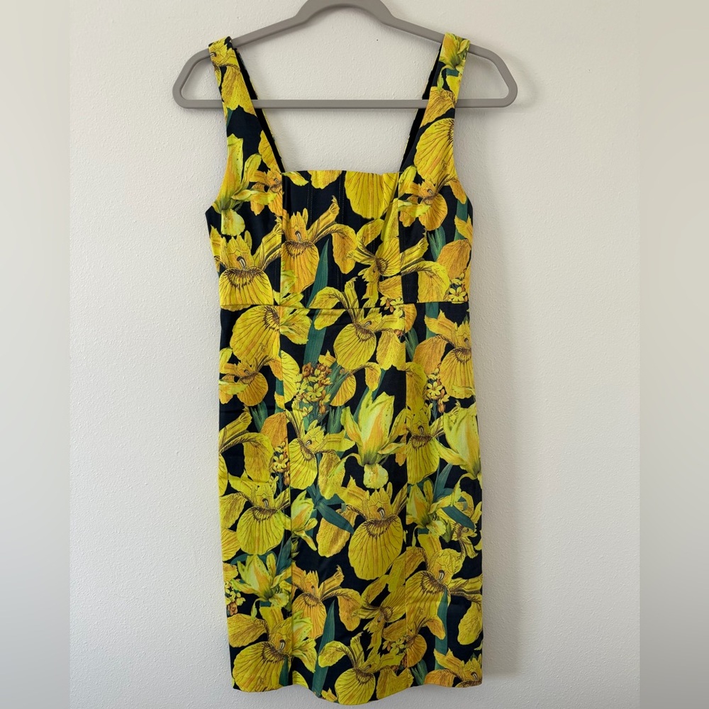 Alice + Olivia Bodycon Floral Yellow fitted Corsage Mini dress size 4 (small)